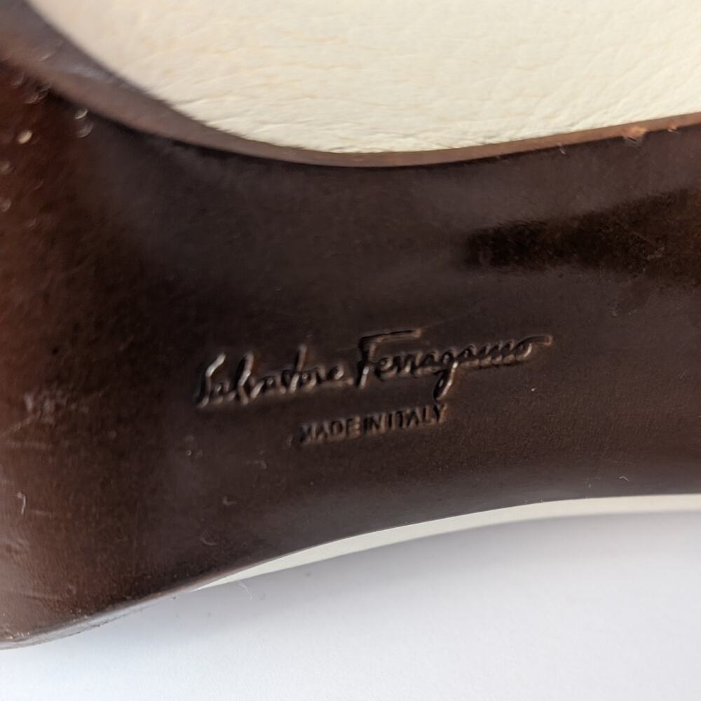 Salvatore Ferragamo Two-Tone Leather Lace-Up Oxford Heels Vintage Sz 9.5 - Picture 6 of 8